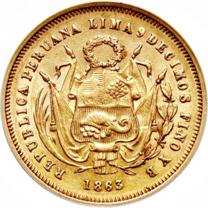 Аверс монеты Перу, 5 солей, 1863