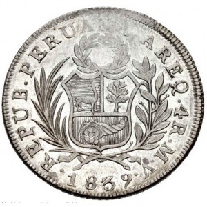 Аверс монеты Перу, 4 реала, 1835-1840