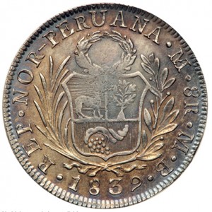 Аверс монеты Перу, 8 реалов, 1836-1839