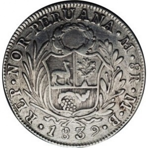 Аверс монеты Перу, 8 реалов, 1839