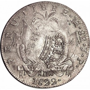 Аверс монеты Перу, 8 реалов, 1822, С пометкой "1824"