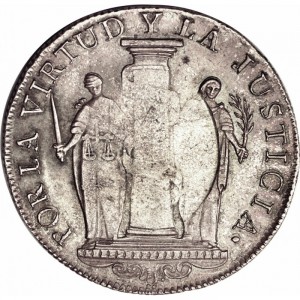 Реверс монеты Перу, 8 реалов, 1822, С пометкой "1824"