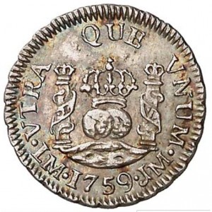 Реверс монеты Перу, ½ реала, 1751-1760
