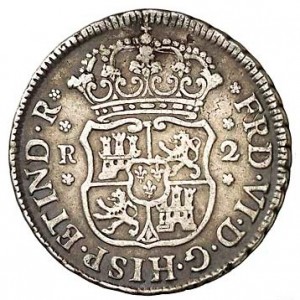 Аверс монеты Перу, 2 реала, 1752-1760