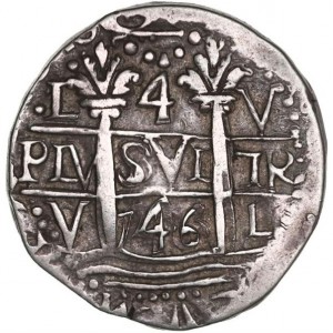 Реверс монеты Перу, 4 реала, 1729-1747