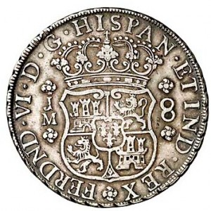 Аверс монеты Перу, 8 реалов, 1751-1760