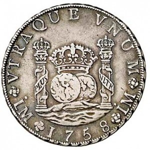 Реверс монеты Перу, 8 реалов, 1751-1760