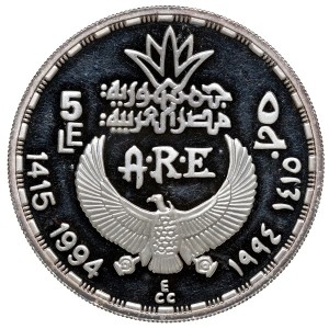 Аверс монеты Египет, 5 фунтов, 1994, Пять птиц Бенну