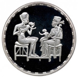 Реверс монеты Египет, 5 фунтов, 1994, Эхнатон и семья