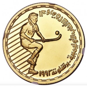Реверс монеты Египет, 100 фунтов, 1992, XXV летние Олимпийские игры, Барселона - Хоккей на траве