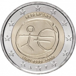 Аверс монеты Нидерланды, 2 евро, 2009, 10 лет монетарной политики ЕС (EMU) и введения евро