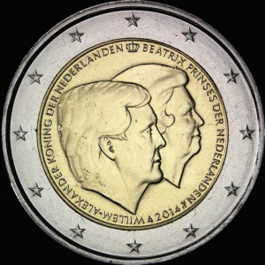 Аверс монеты Нидерланды, 2 евро, 2014, Вступление на престол Короля Виллема-Александра
