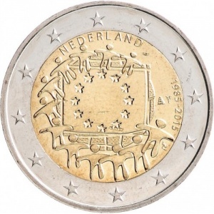 Аверс монеты Нидерланды, 2 евро, 2015, 30 лет флагу Европейского союза