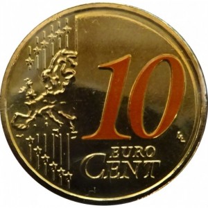 Реверс монеты Нидерланды, 10 евроцентов, 2014-2016, Счастливые 10 центов, Цветное покрытие