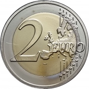 Реверс монеты Нидерланды, 2 евро, 2017, 50 лет со дня рождения короля Виллема Александра /оранжевые звезды/