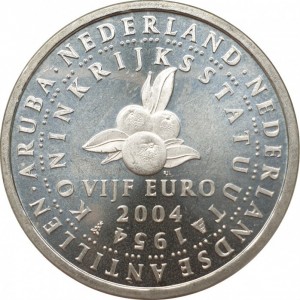 Реверс монеты Нидерланды, 5 евро, 2004, 50 лет внутренней автономии