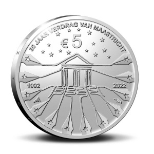 Реверс монеты Нидерланды, 5 евро, 2022, 30 лет подписанию Маастрихтского договора