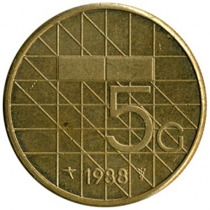 Реверс монеты Нидерланды, 5 гульденов, 1988-2001