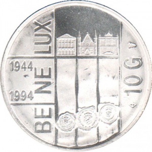 Реверс монеты Нидерланды, 10 гульденов, 1994, 50 лет Бенилюкс