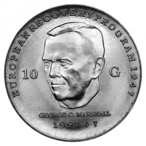 Реверс монеты Нидерланды, 10 гульденов, 1997, Джордж Кэтлетт Маршалл
