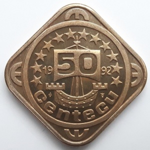 Реверс монеты Нидерланды, 50 центэкю, 1992, Страна цветов /Сталь, плакированная бронзой/
