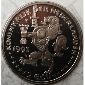 Аверс монеты Нидерланды, 2 ЭКЮ, 1995, Регата в Амстердаме - "Батавия"