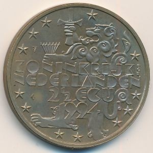 Аверс монеты Нидерланды, 2½ ЭКЮ, 1994, Франклин Рузвельт