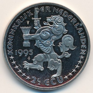 Аверс монеты Нидерланды, 2½ ЭКЮ, 1995, 350 лет со дня смерти Гуго Гроция