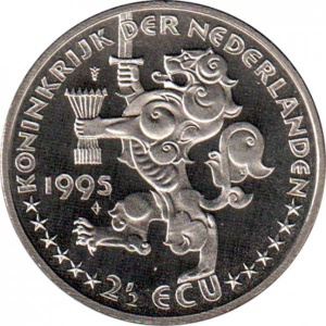 Аверс монеты Нидерланды, 2½ ЭКЮ, 1995, 50 лет освобождению. Королева Вильгельмина