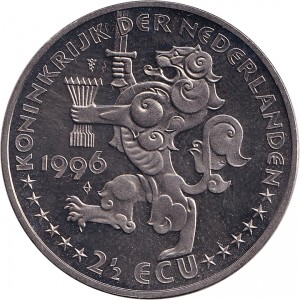 Аверс монеты Нидерланды, 2½ ЭКЮ, 1996, Ян Вермеер