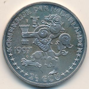 Аверс монеты Нидерланды, 2½ ЭКЮ, 1997, 300 лет отношениям между Нидерландами и Россией