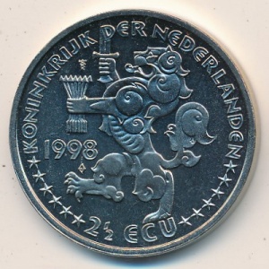 Аверс монеты Нидерланды, 2½ ЭКЮ, 1998, Йохан Рудольф Торбеке