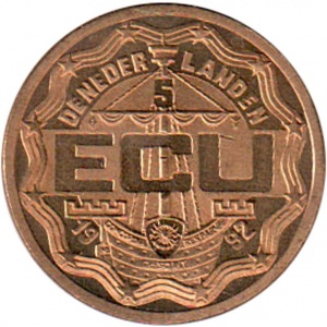 Аверс монеты Нидерланды, 5 ЭКЮ, 1992, Король Виллем I