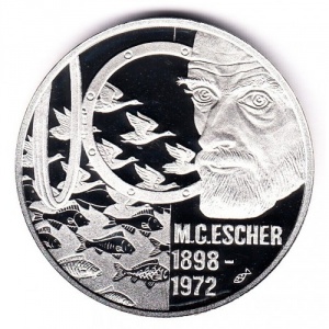 Реверс монеты Нидерланды, 5 евро, 1998, 100 лет со дня рождения Маурица Корнелиса Эшера