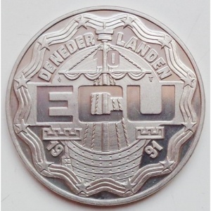 Аверс монеты Нидерланды, 10 ЭКЮ, 1991, Эразм Роттердамский