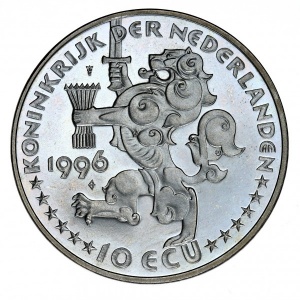 Аверс монеты Нидерланды, 10 ЭКЮ, 1996, Якоб ван Кампен
