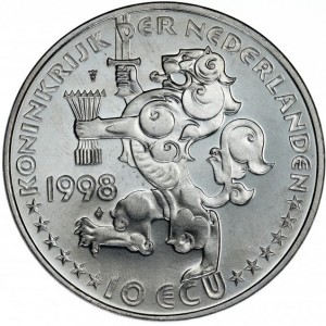 Аверс монеты Нидерланды, 10 ЭКЮ, 1998, 10 лет со дня смерти Виллема Дреса