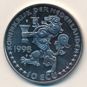 Аверс монеты Нидерланды, 10 ЭКЮ, 1998, Йохан Рудольф Торбеке