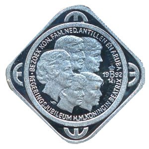 Аверс монеты Нидерланды, 50 центэкю, 1992, Королевский визит на Антильские острова