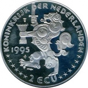 Аверс монеты Нидерланды, 2 ЭКЮ, 1995, Регата в Амстердаме - Амстердам