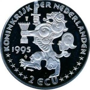 Аверс монеты Нидерланды, 2 ЭКЮ, 1995, Регата в Амстердаме - "Батавия"