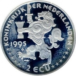 Аверс монеты Нидерланды, 2 ЭКЮ, 1995, Регата в Амстердаме - "Сагреш"