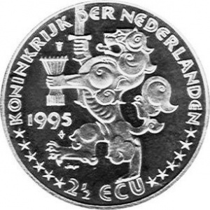 Аверс монеты Нидерланды, 2½ ЭКЮ, 1995, 350 лет со дня смерти Гуго Гроция