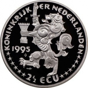 Аверс монеты Нидерланды, 2½ ЭКЮ, 1995, 50 лет освобождению. Королева Вильгельмина