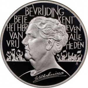 Реверс монеты Нидерланды, 2½ ЭКЮ, 1995, 50 лет освобождению. Королева Вильгельмина