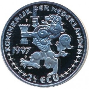 Аверс монеты Нидерланды, 2½ ЭКЮ, 1997, 300 лет отношениям между Нидерландами и Россией