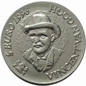 Аверс монеты Нидерланды, 5 евро, 1996, Винсент ван Гог - Сент-Мари-де-ла-Мер