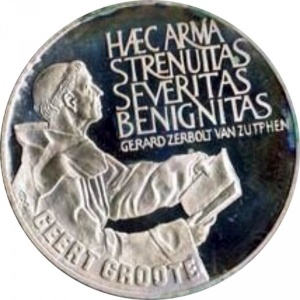 Реверс монеты Нидерланды, 10 ЭКЮ, 1990, 650 лет со дня рождения Герта Гроте