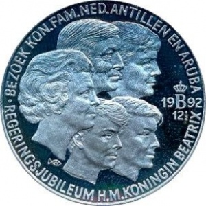 Реверс монеты Нидерланды, 10 ЭКЮ, 1992, Королевский визит на Антильские острова