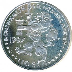 Аверс монеты Нидерланды, 10 ЭКЮ, 1997, 300 лет отношениям между Нидерландами и Россией